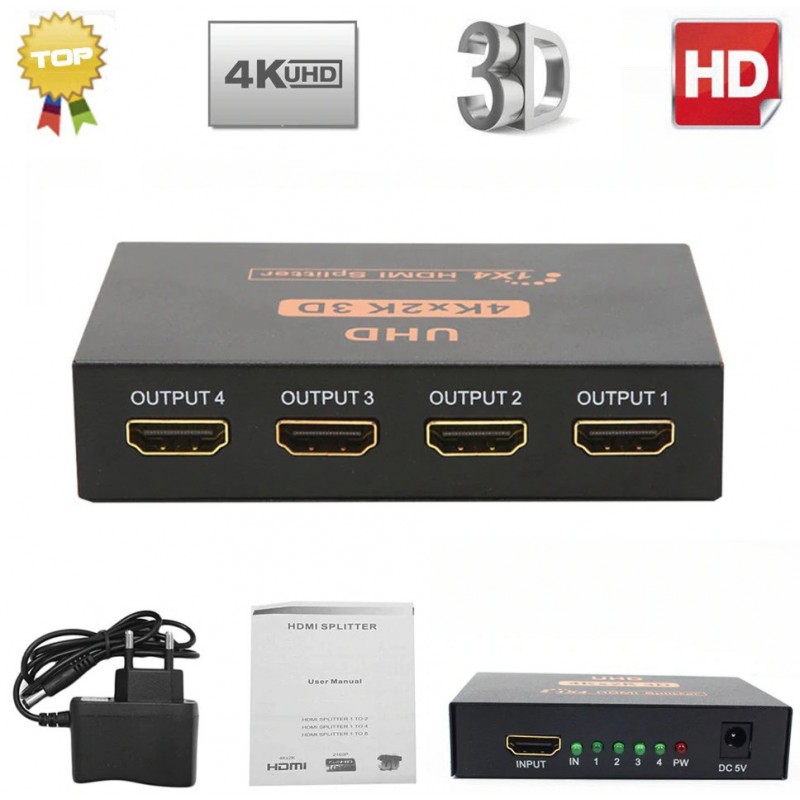 Splitter HDMI 1x4 FULL UHD 1080p 4K 2k 3D Video HDMI